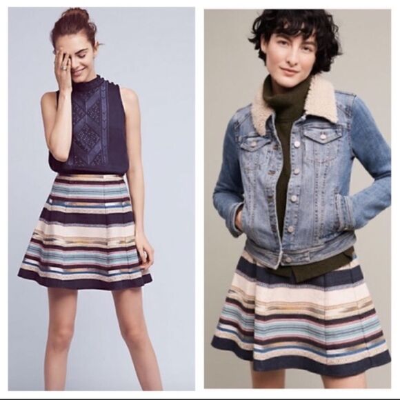 Anthropologie x Chloe Oliver Hayley Skater Skirt Striped Serape Thick Weave Sz 2 - Picture 1 of 11
